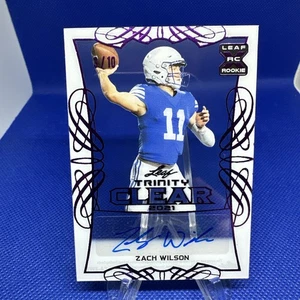 ZACH WILSON 2021 LEAF TRINITY FOOTBALL CLEAR ROOKIE AUTO Purple /10!! - Picture 1 of 4