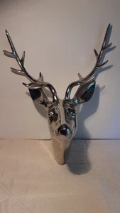 Silver Metal Wall Mounted 12 Pt. Buck Deer Head 18"x14" - Picture 1 of 19