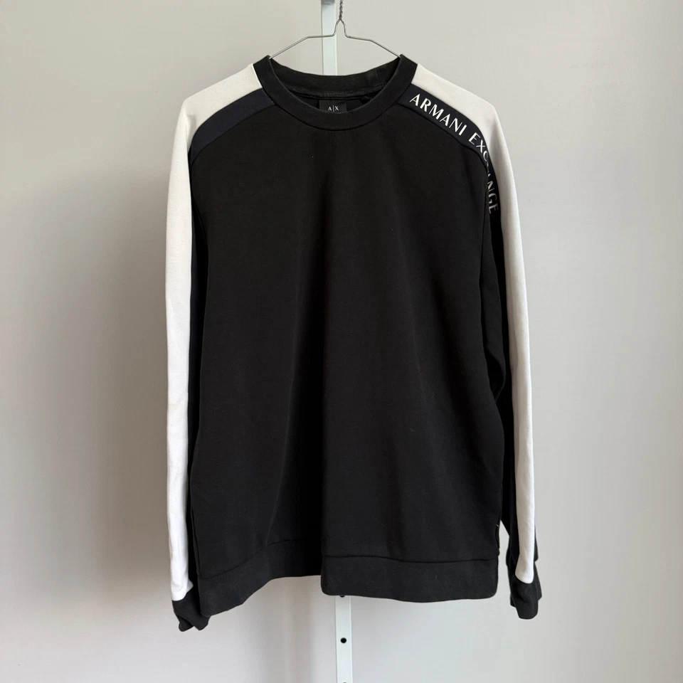 Armani Exchange Crew Neck Sweatshirt Mens Black White Long Sleeve sz M - Image 1 of 4