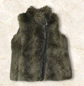Banana Republic Vest Faux Fur Moto Womens Brown Front Zip Mob Wife Sz XL 2015 - Picture 1 of 17