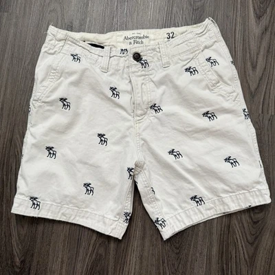 Vtg Y2k Abercrombie & Fitch Shorts Mens 32 tan Moose All Over print Heavyweight - Image 1 of 4