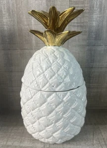 PINEAPPLE Cookie JAR White gold Stem Ceramic Kitchen Deco Storage - Foto 1 di 7