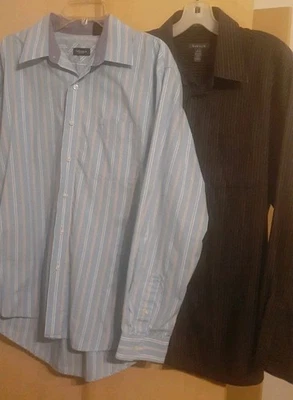 Lote de 2 camisas de vestir Van Heusen para hombre 16-16 1/2 LS 34-35 sin arrugas - rayas Foto 1 de 4