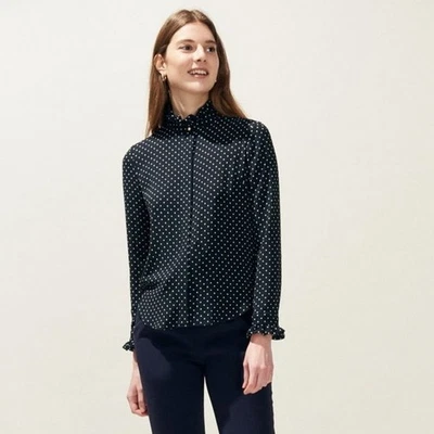 Camicia Claudie Pierlot blu navy a pois svizzera con bottoni taglia 6 - Immagine 1 di 4