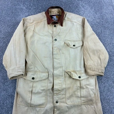 Structure Expedition Gear Duster Jacket Men's M Tan Canvas Leather Collar Long - Image 1 of 4