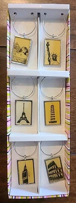 Juego de 6 dijes de vino World City Torre Eiffel Pizza Big Ben cama baño y más allá NUEVO Foto 1 de 4