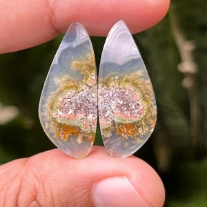 21,05 ct seltener kugelförmiger Moosachat Cabochon Paar - natürlicher indonesischer Edelstein - Bild 1 von 3