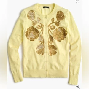 J.Crew Lentejuelas Floral Bordado Algodón Jackie Cárdigan Suéter Amarillo Talla Med - Imagen 1 de 6