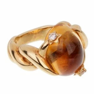 Chanel Comete Diamond Citrine Yellow Gold Ring Size 6 1/4 18k Round Charm - Picture 1 of 6