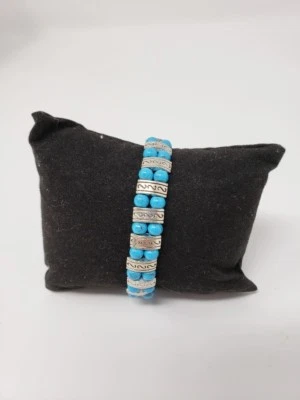 Tibetan Silver & Turquoise Beads Bracelet - New - Imagem 1 de 2
