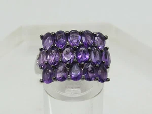 QVC JS Sterling Silver .925 Oval Pear Purple Amethyst Cluster Ring Size 11.25 - Picture 1 of 10