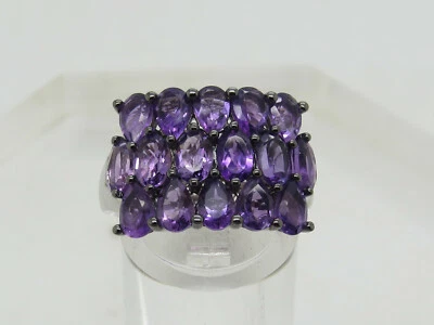 QVC JS Sterling Silver .925 Oval Pear Purple Amethyst Cluster Ring Size 11.25 - Image 1 of 4
