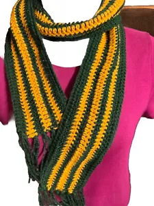 Sciarpa Packers UNISEX UOMO uncinetto maglia fatta a mano VERDE GIALLO FRANGE scaldacollo - Foto 1 di 9
