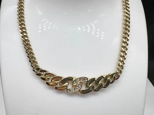 VINTAGE 9CT GOLD PLATED GEM SET CURB LINK CHAIN PENDANT NECKLACE 16" - Picture 1 of 9
