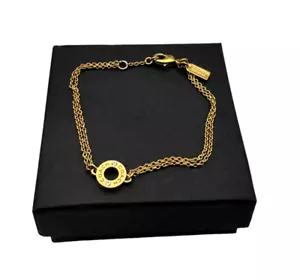 Coach Gold Pave Swarovski Crystals Circle Charm Double Chain Bracelet Retired - Picture 1 of 2