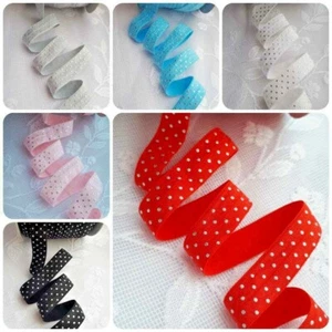 Silver Dot Print Foe Fold Over Elastic Ribbon Multi Headbands Crafts Sew UK 16MM - Picture 1 of 13