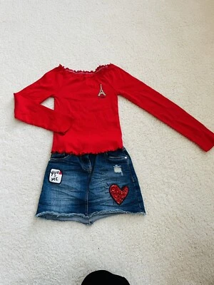 girl denim Adjustable Waist skirt set - Image 1 of 4