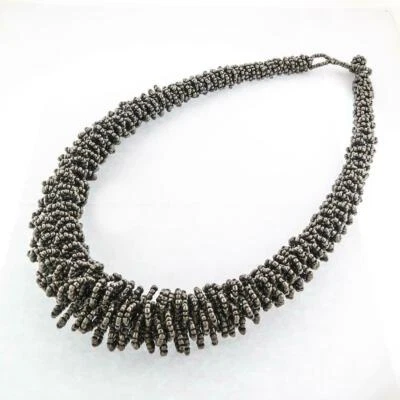 Collar Hecho a Mano CUENTAS DE VIDRIO PELTRE Tono Artesanal Bohemio 24 Pulgadas Ajustable Foto 1 de 4