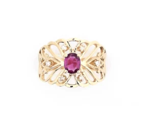 LADIES YELLOW GOLD 14KT OVAL PURPLE NATURAL SAPPHIRE AND DIAMOND RING SZ 7.25 - Picture 1 of 3