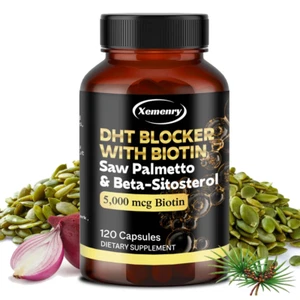 DHT Blocker 120 Capsule Biotina, Saw Palmetto, Beta-Sitosterolo Aumenta la Crescita dei Capelli - Foto 1 di 9