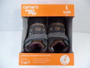 Carter's Every Step Jonah Gray/Dk Brown DUCK Shoes Stage 3 Walk, Sz 4, ~12-18M - Picture 1 of 6