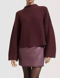 MODERN CITIZEN Sweater Womens L Lou Swing Ribbed Bell Sleeve Pullover Maroon - Picture 1 of 6