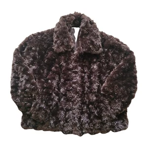 Mixit Women's Soft Brown Faux Fur Reversible 3/4 Sleeves Crop Swing Jacket L/XL - Picture 1 of 7