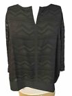 Chico’s Black Textured Semi Sheer 3/4 Sleeve Pullover Top LARGE