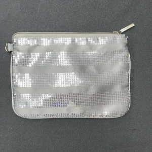 Bath & Body Works Makeup Toiletry Cosmetic Bag Case Pouch Small Gray Sequin Zip - Picture 1 of 9