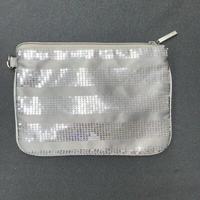 Bath & Body Works Makeup Toiletry Cosmetic Bag Case Pouch Small Gray Sequin Zip - Image 1 of 4