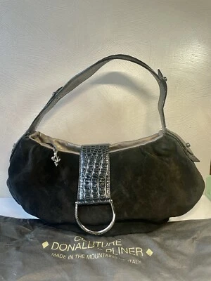 Bolso de Mano Hobo Donald J Pliner Couture Negro Gamuza Peltre Metálico con Gunmetal Foto 1 de 4