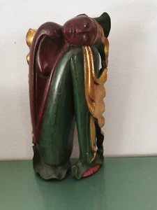 Scultura legno color oro e verde statua etnica yoga meditazione - Foto 1 di 5