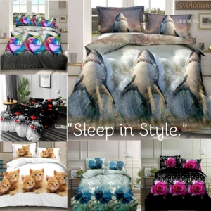 3D Duvet Cover Bedding Set with Fitted Sheet & Pillowcases Single Double King - Picture 1 of 45