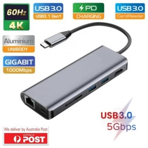 USB C 7 in 1 Multi Hub Adapter Expansion HDMI 4K &Giga RJ45 USB 3.0 for Laptop - Picture 1 of 8