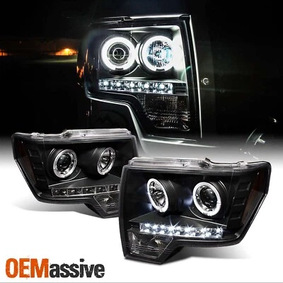Fits 09-14 Ford F150 F-150 Pickup Black Bezel Dual Halo LED Projector Headlights - Image 1 of 4