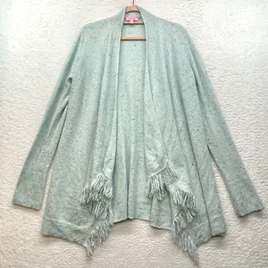 Lilly Pulitzer Sweater Womens Large Blue Inglewood Cashmere Cardigan Fringe Open - Picture 1 of 11