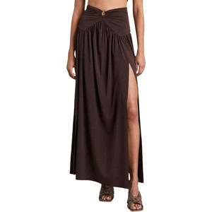 *New* BEC & BRIDGE Joelene Maxi Skirt SIZE 6 U-Ring Detail Brown Hi-Split BNWT - Picture 1 of 7