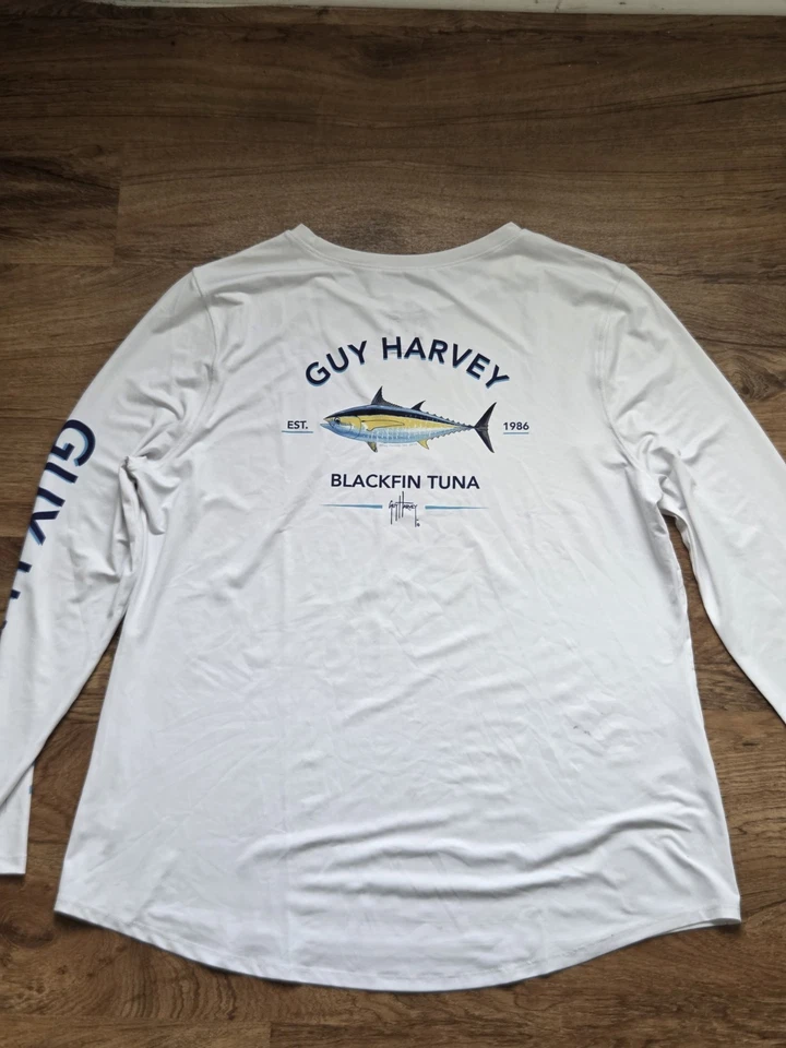 NUEVA Camisa de Pesca Guy Harvey 2XL Blanca Azul Manga Larga UPF Absorbente Para Hombres Nueva con Etiquetas Foto 1 de 4