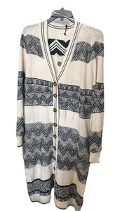 Lucky Brand Midi Sweater Dress Sz 1X Button Down Colorblock Geo Print Boho - Picture 1 of 3