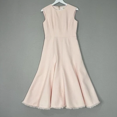 Eliza J Womens Dress 6 Blush Pink Fringe Hem Midi A-Line Tweed Cocktail Retro - Image 1 of 4