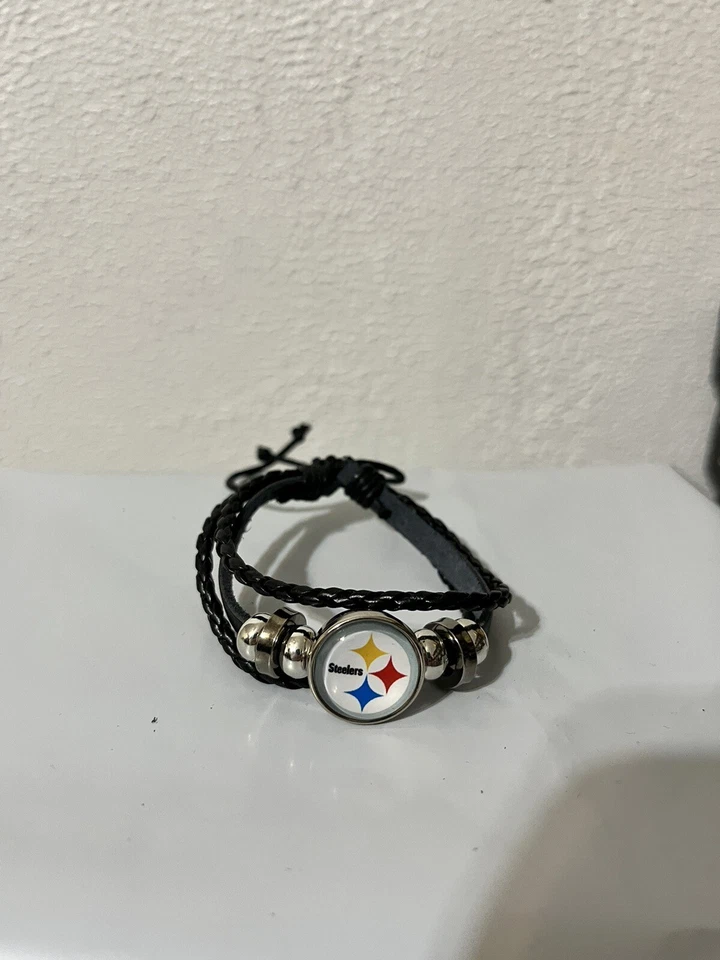 Pittsburgh Steelers Hombres Mujeres Pulsera de Cuero Negro NFL Fútbol Envío 1 Día😝 Foto 1 de 1