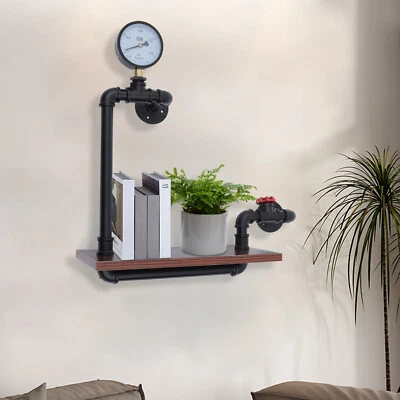 Retro Storage Unit Industrial Tier Wall Shelf Wooden Bookcase Rectangular - Image 1 of 4