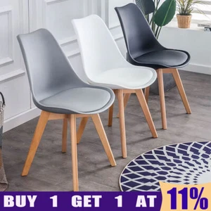2 Tulip Dining Chairs Wooden Designer Chair Modern Office Kitchen Home Furniture - Picture 1 of 26