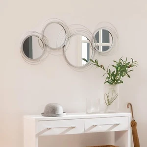 Silver Metal Wall Mirrors 4 Pieces Circles Waved Circle Set Art Hang Decoration - Picture 1 of 9