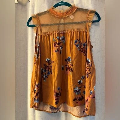 Arizona Jeans Lace Top Size S. Mustard Yellow Floral Design, Sleeveless - Image 1 of 4