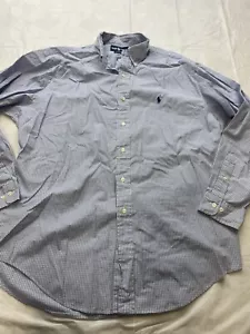 Ralph Lauren Button Down Shirt Mens 16 1/2 34-35 Yarmouth Cotton Checkered Blue - Picture 1 of 7