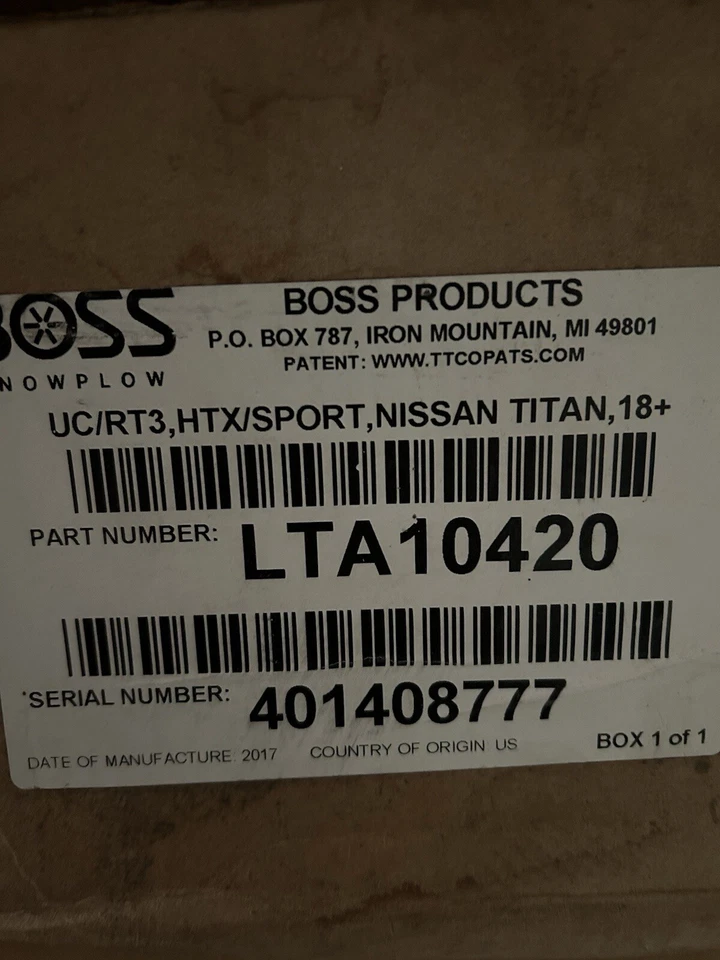 Boss Snow Plow Undercarriage For 2018 Plus Nissan Titan XD Part Number LTA10420 - Image 1 of 1