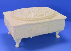 Portagioie vintage in celluloide plastica colore avorio design vittoriano specchio con piedi - Foto 1 di 17