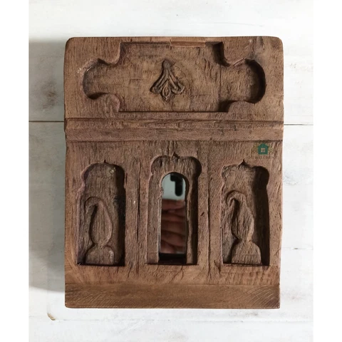 Indian Antique Wooden Old Reclaimed Temple Wall Decor Mirror Frame Wall Hanging Cover