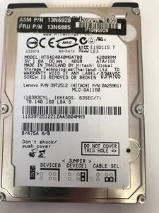 LENOVO IBM 13N6885 13N6928 39T2512 2.5" 40GB ATA/IDE HARD DRIVE HTS424040M9AT00 - Picture 1 of 3